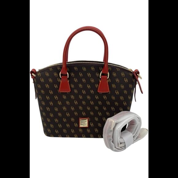 Dooney & Bourke Gretta Domed Satchel with Colored Trim Brown/Red